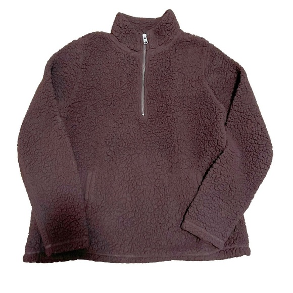 A&F Abercrombie & Fitch Half Zip Pullover Sherpa Jacket Maroon Women’s Size L - Picture 4 of 8